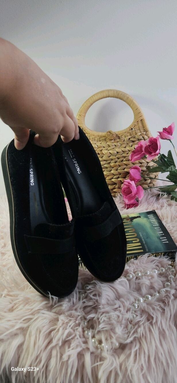 Call It Spring Women's Black Suede Wedged Flat Slide On Heel Loafer Size 9